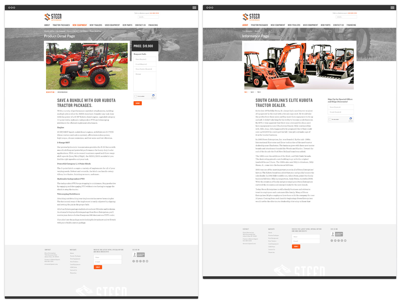 Steen Enterprises Interior Page Mockups