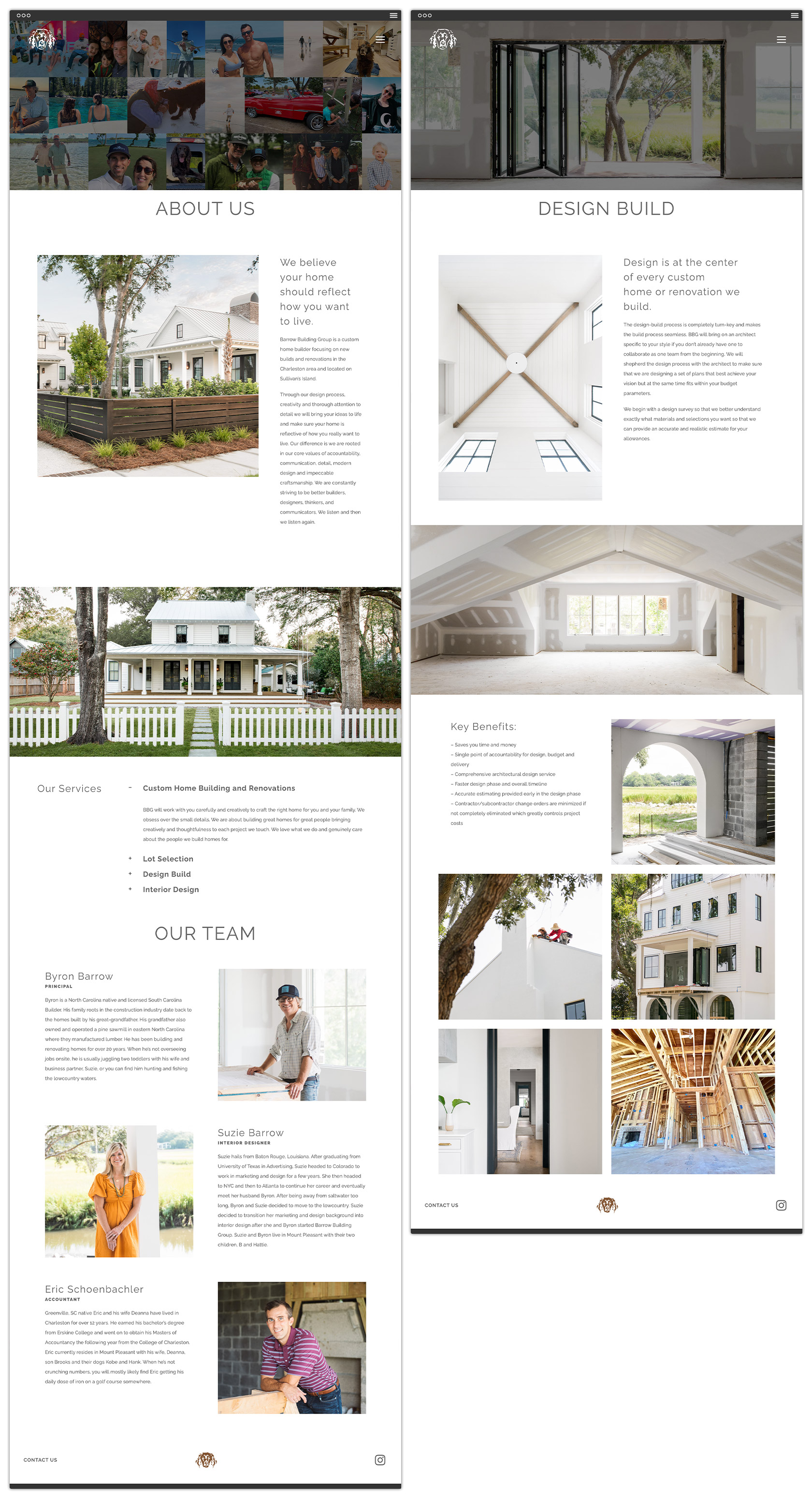 Barrow Building Group About Us and Design Build pages